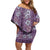 Hawaii Vintage Violet Hibiscus Tapa Pattern Off Shoulder Short Dress