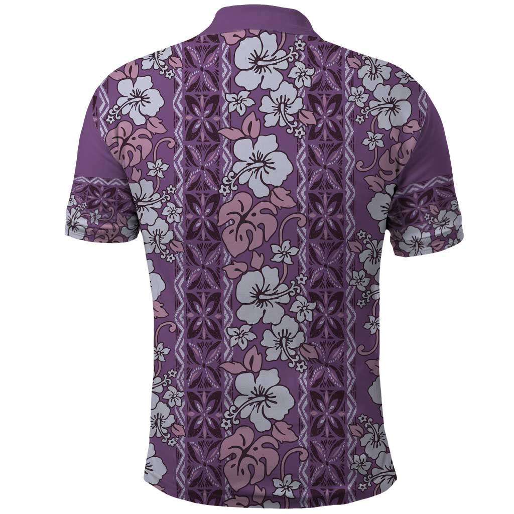 Hawaii Vintage Violet Hibiscus Tapa Pattern Polo Shirt