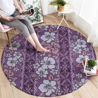 Hawaii Vintage Violet Hibiscus Tapa Pattern Round Carpet
