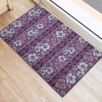 Hawaii Vintage Violet Hibiscus Tapa Pattern Rubber Doormat