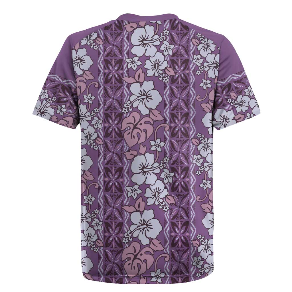Hawaii Vintage Violet Hibiscus Tapa Pattern Rugby Jersey
