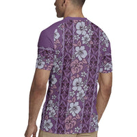 Hawaii Vintage Violet Hibiscus Tapa Pattern Rugby Jersey