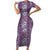 Hawaii Vintage Violet Hibiscus Tapa Pattern Short Sleeve Bodycon Dress