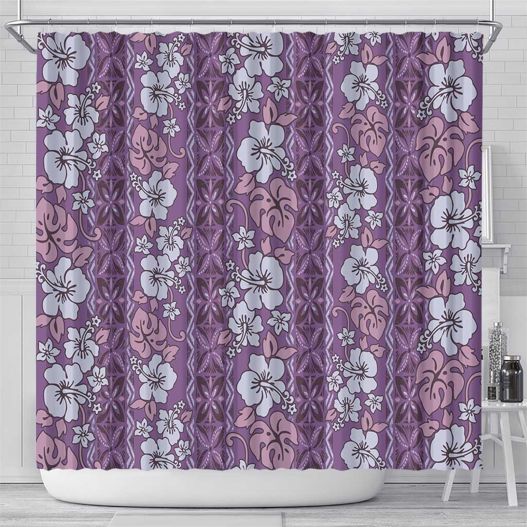 Hawaii Vintage Violet Hibiscus Tapa Pattern Shower Curtain LT05 - Polynesian Pride