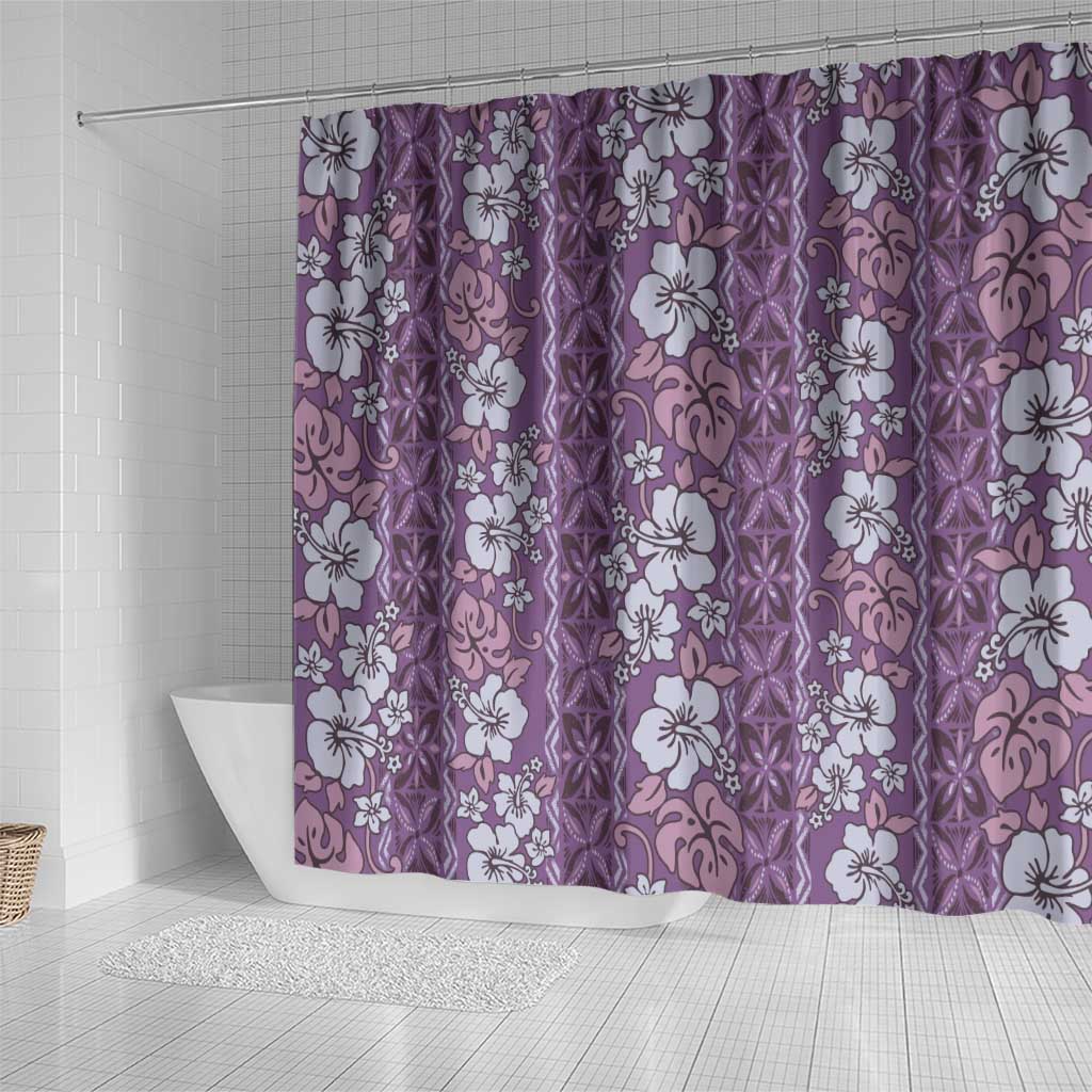 Hawaii Vintage Violet Hibiscus Tapa Pattern Shower Curtain LT05 - Polynesian Pride