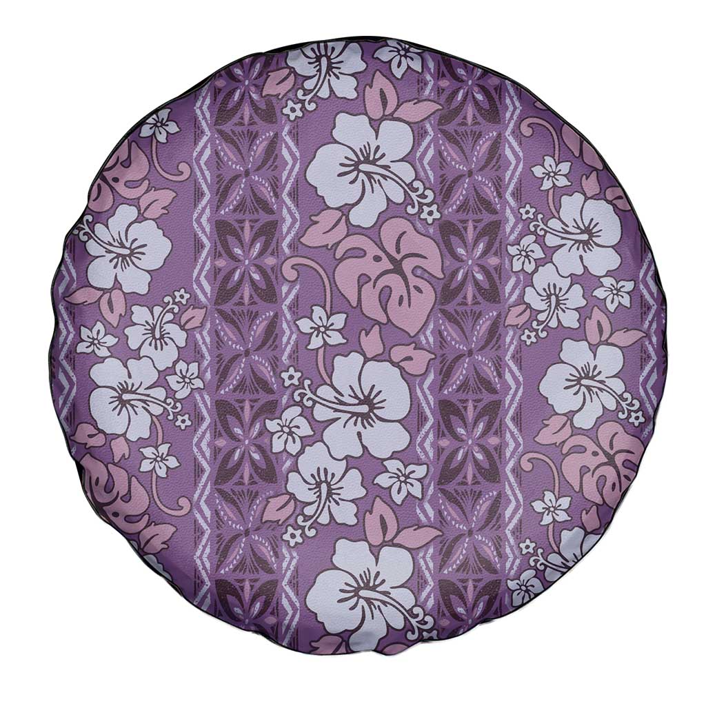 Hawaii Vintage Violet Hibiscus Tapa Pattern Spare Tire Cover