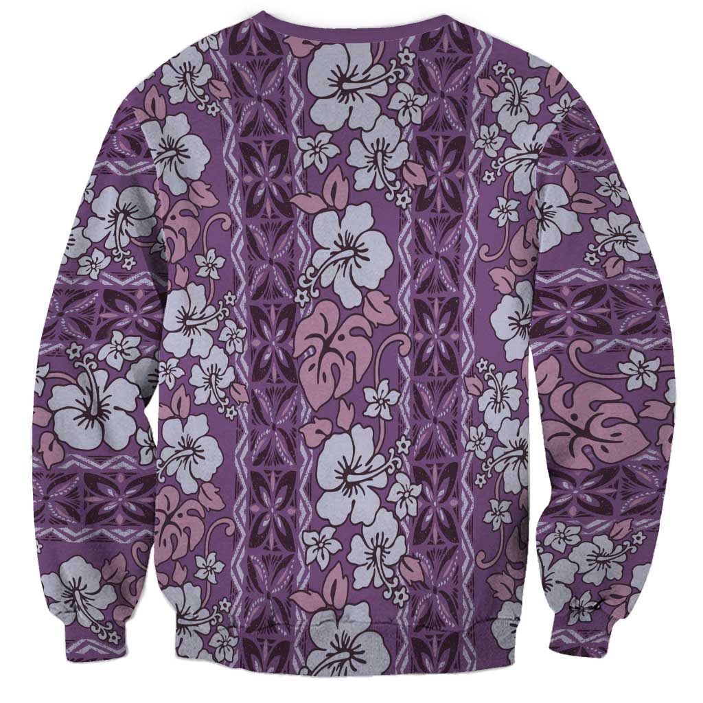Hawaii Vintage Violet Hibiscus Tapa Pattern Sweatshirt