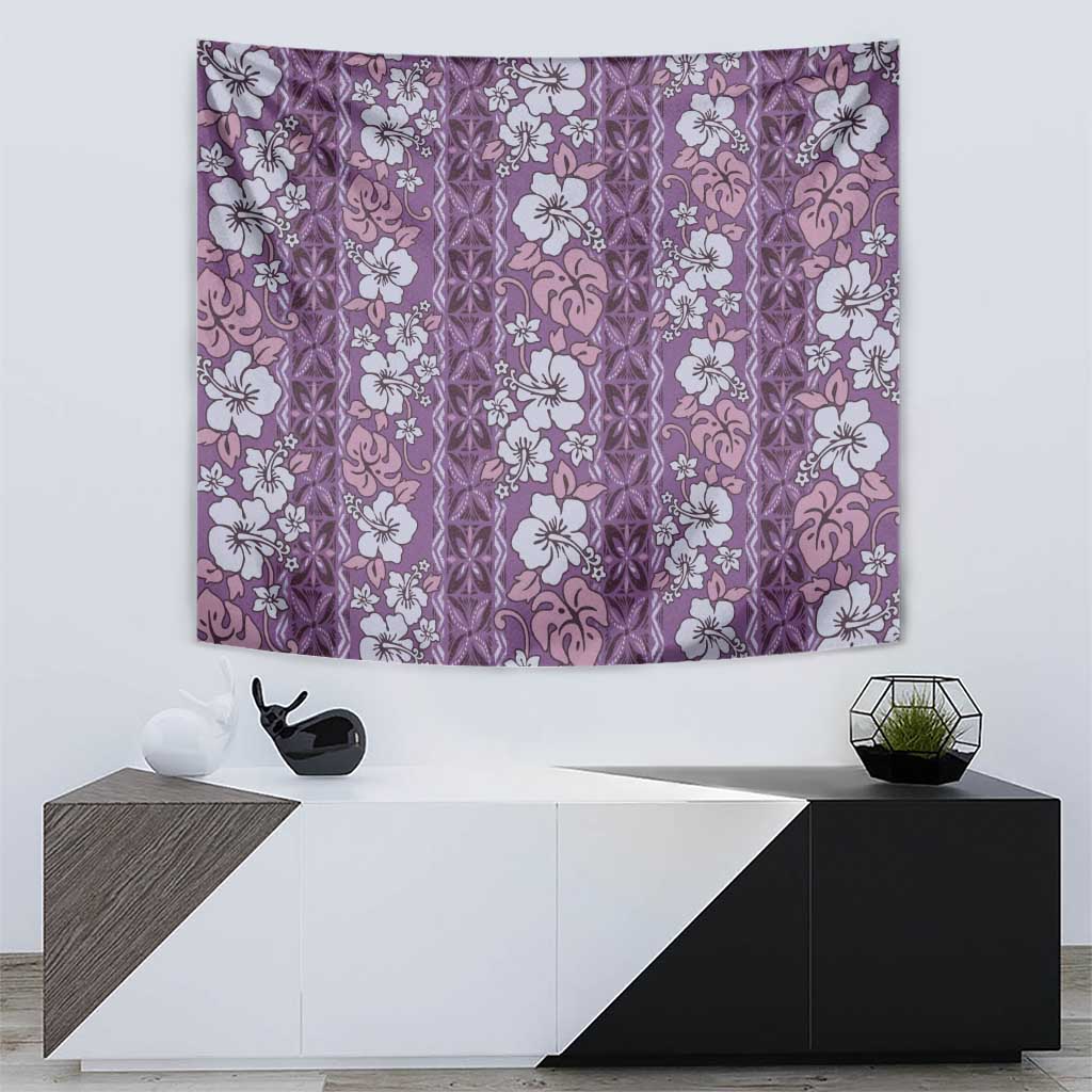 Hawaii Vintage Violet Hibiscus Tapa Pattern Tapestry
