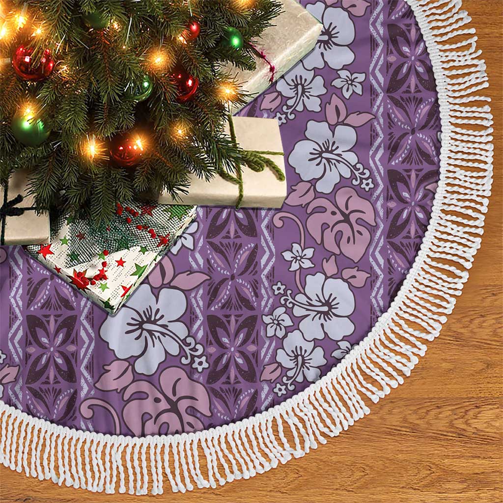 Hawaii Vintage Violet Hibiscus Tapa Pattern Tree Skirt