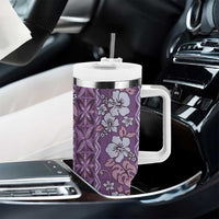 Hawaii Vintage Violet Hibiscus Tapa Pattern Tumbler With Handle