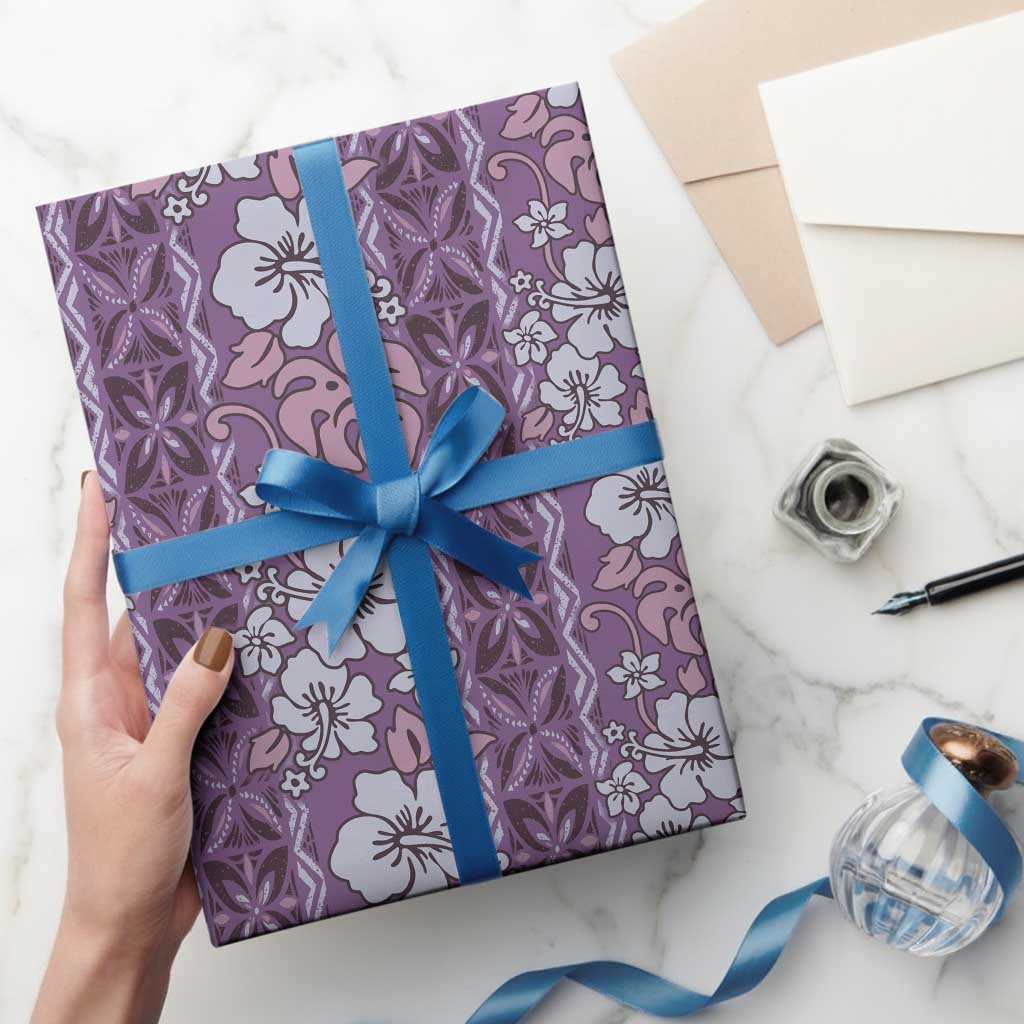 Hawaii Vintage Violet Hibiscus Tapa Pattern Wrapping Paper - Polynesian Pride
