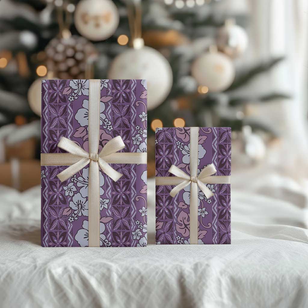Hawaii Vintage Violet Hibiscus Tapa Pattern Wrapping Paper - Polynesian Pride