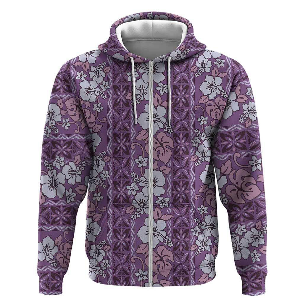 Hawaii Vintage Violet Hibiscus Tapa Pattern Zip Hoodie LT05 Zip Hoodie Violet - Polynesian Pride