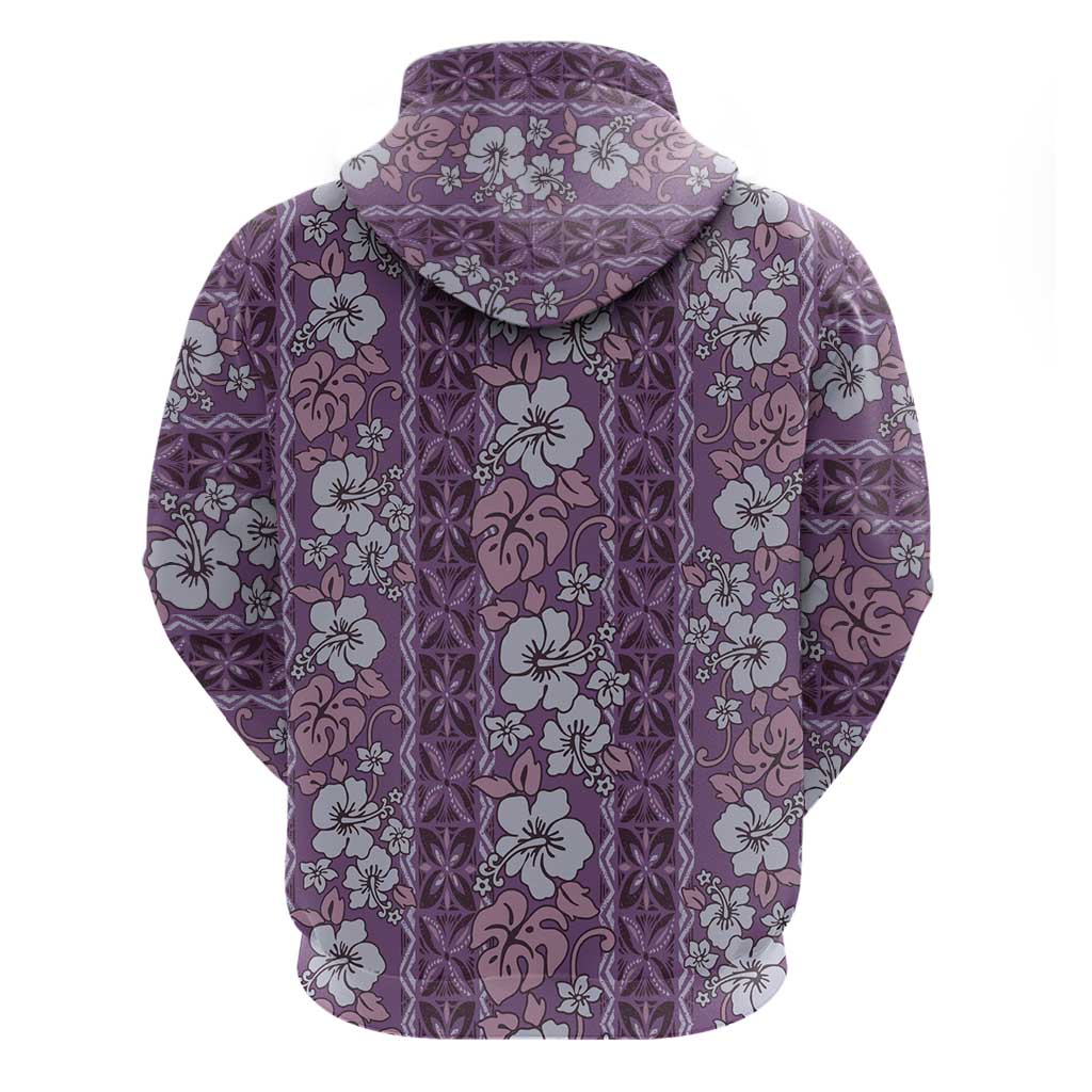 Hawaii Vintage Violet Hibiscus Tapa Pattern Zip Hoodie LT05 - Polynesian Pride