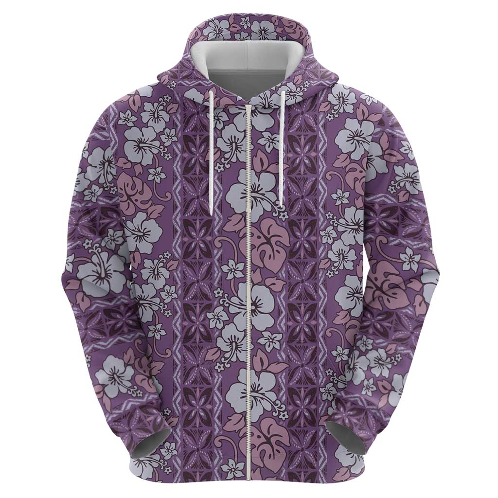 Hawaii Vintage Violet Hibiscus Tapa Pattern Zip Hoodie LT05 - Polynesian Pride