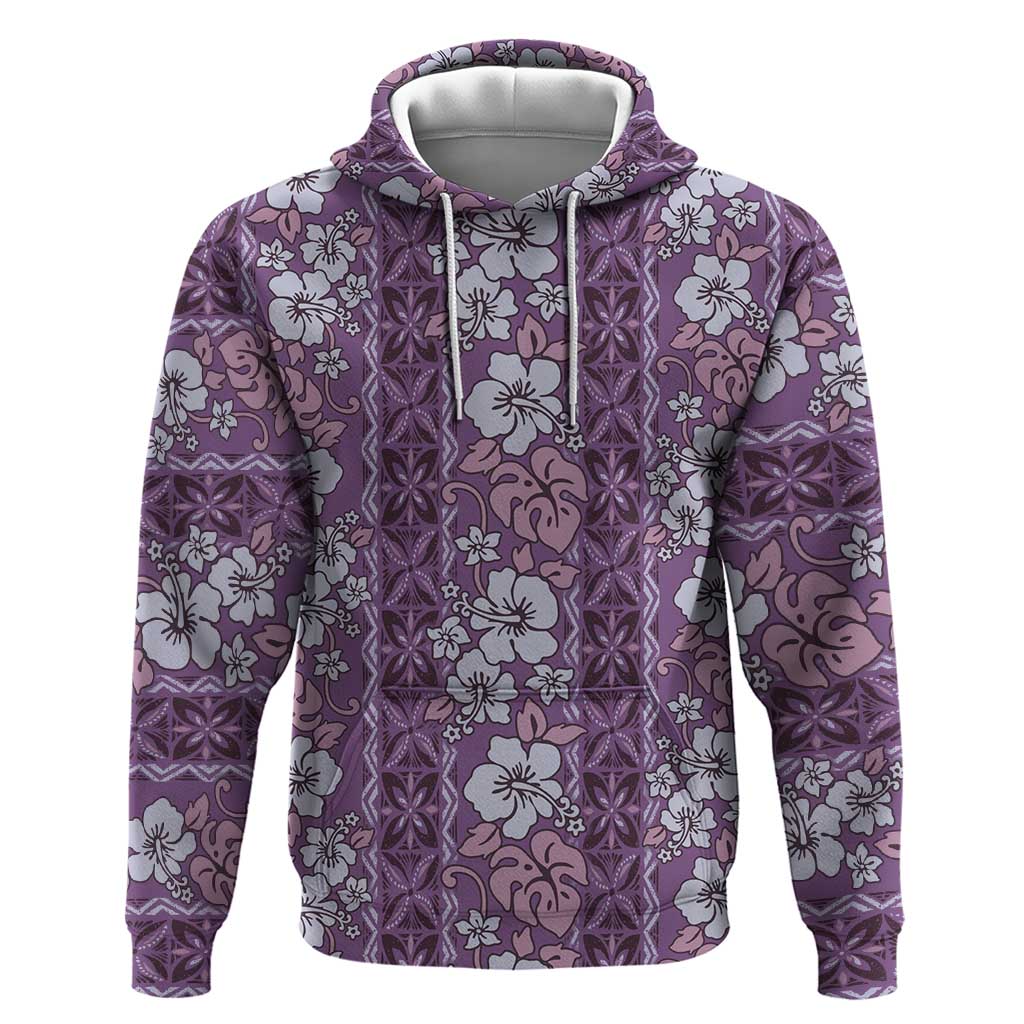 Hawaii Vintage Violet Hibiscus Tapa Pattern Zip Hoodie LT05 Pullover Hoodie Violet - Polynesian Pride