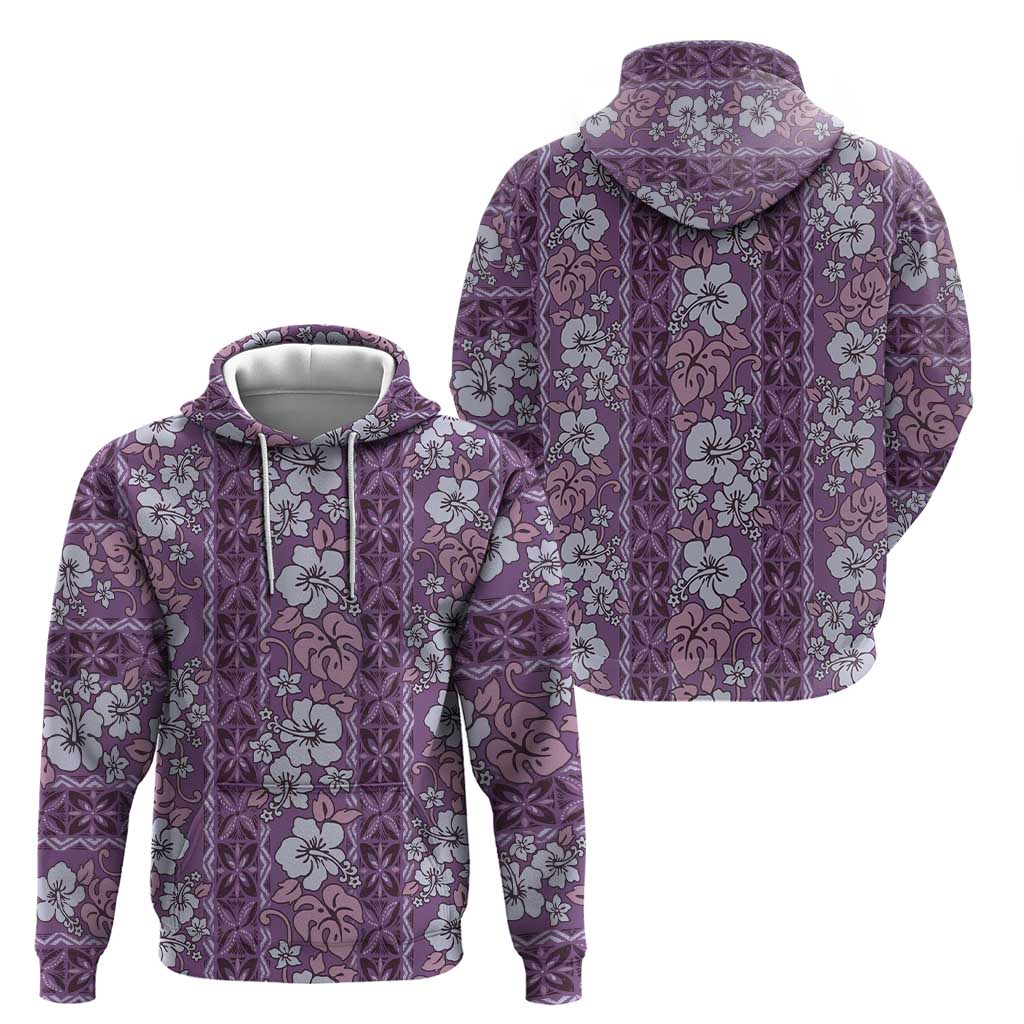 Hawaii Vintage Violet Hibiscus Tapa Pattern Zip Hoodie LT05 - Polynesian Pride