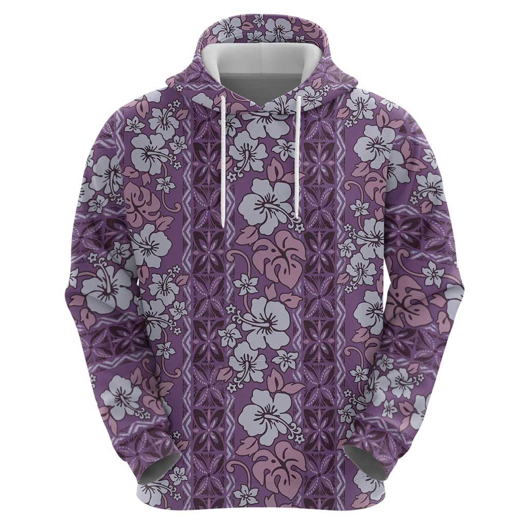 Hawaii Vintage Violet Hibiscus Tapa Pattern Zip Hoodie LT05 - Polynesian Pride