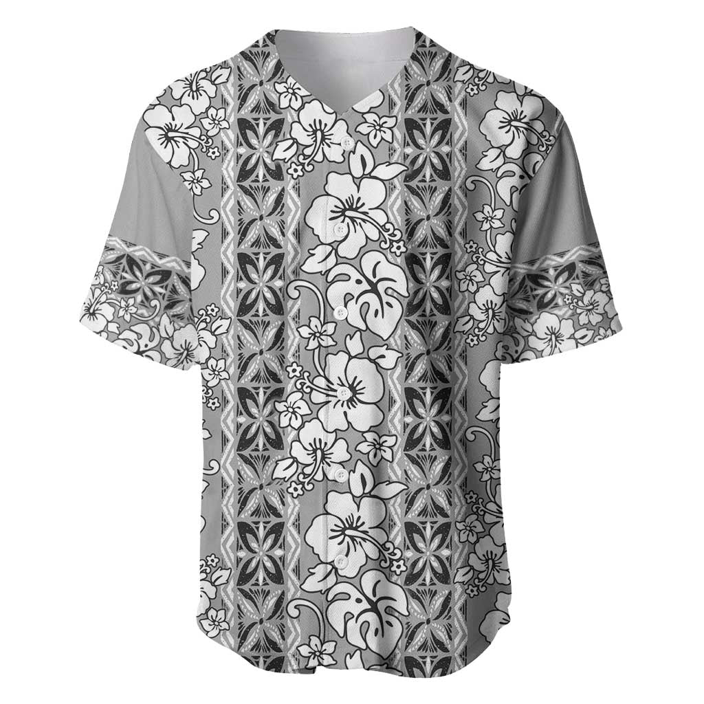 Hawaii Vintage Gray Hibiscus Tapa Pattern Baseball Jersey