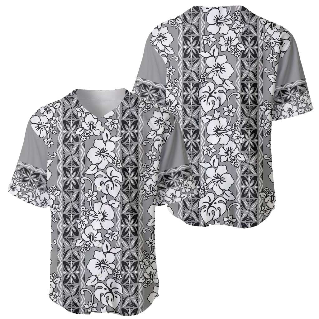 Hawaii Vintage Gray Hibiscus Tapa Pattern Baseball Jersey LT05 - Polynesian Pride