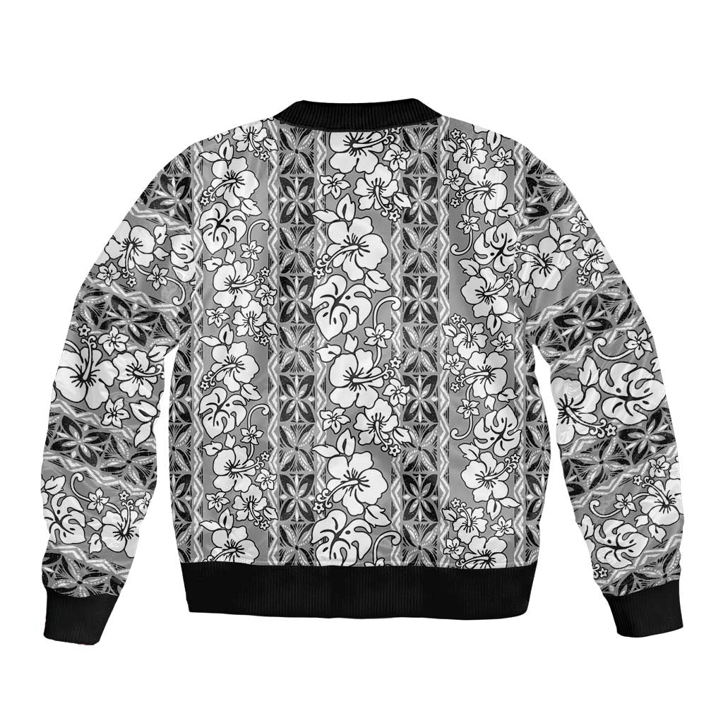 Hawaii Vintage Gray Hibiscus Tapa Pattern Bomber Jacket