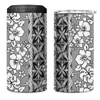 Hawaii Vintage Gray Hibiscus Tapa Pattern 4 in 1 Can Cooler Tumbler