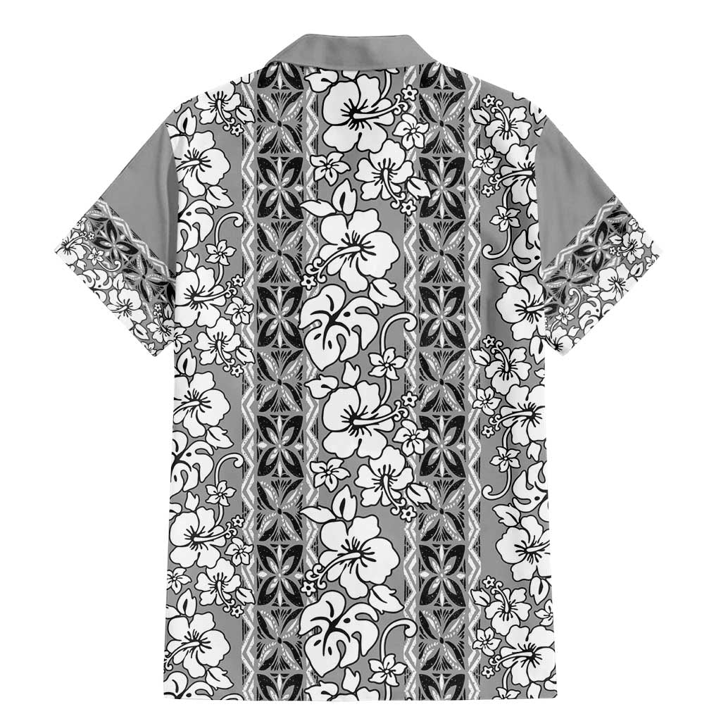 Hawaii Vintage Gray Hibiscus Tapa Pattern Family Matching Mermaid Dress and Hawaiian Shirt