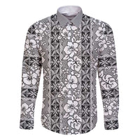 Hawaii Vintage Gray Hibiscus Tapa Pattern Family Matching Short Sleeve Bodycon Dress and Hawaiian Shirt