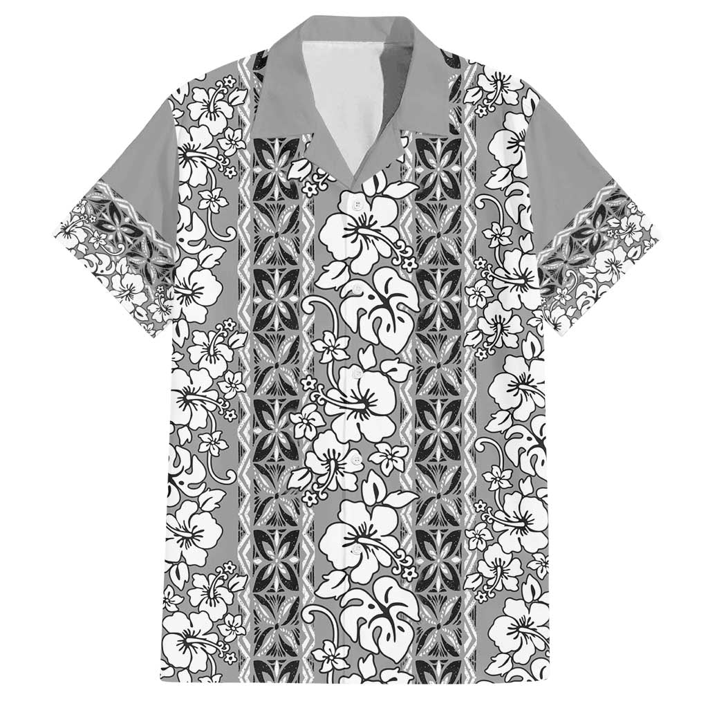 Hawaii Vintage Gray Hibiscus Tapa Pattern Family Matching Summer Maxi Dress and Hawaiian Shirt