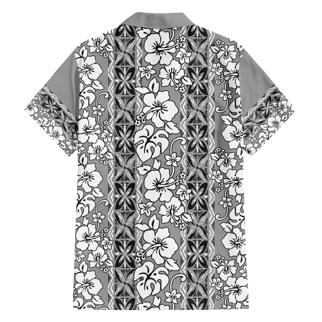 Hawaii Vintage Gray Hibiscus Tapa Pattern Family Matching Tank Maxi Dress and Hawaiian Shirt