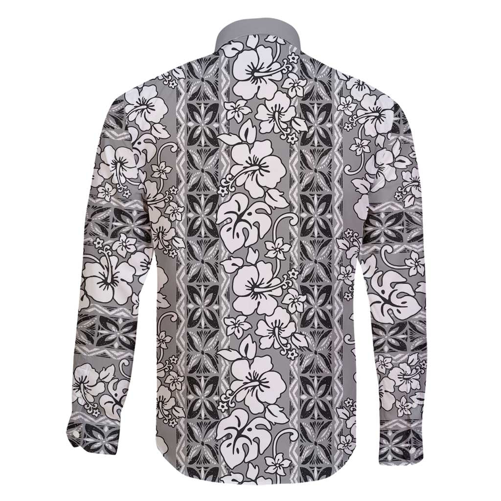 Hawaii Vintage Gray Hibiscus Tapa Pattern Family Matching Tank Maxi Dress and Hawaiian Shirt