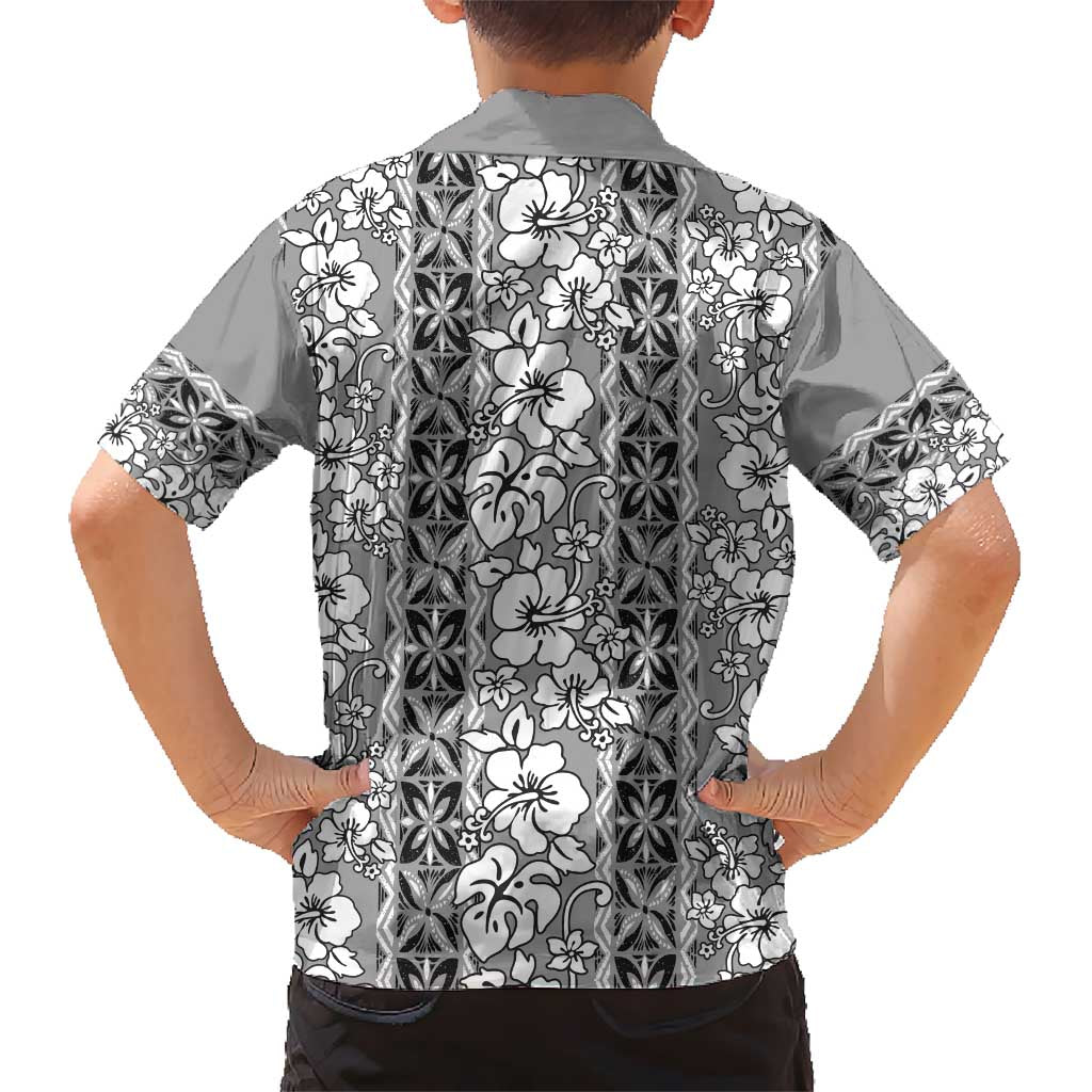 Hawaii Vintage Gray Hibiscus Tapa Pattern Kid Hawaiian Shirt LT05 - Polynesian Pride