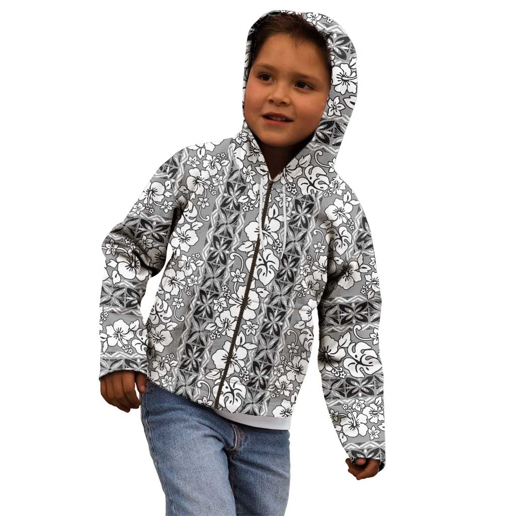 Hawaii Vintage Gray Hibiscus Tapa Pattern Kid Hoodie