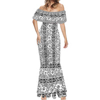 Hawaii Vintage Gray Hibiscus Tapa Pattern Mermaid Dress