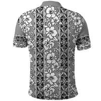 Hawaii Vintage Gray Hibiscus Tapa Pattern Polo Shirt
