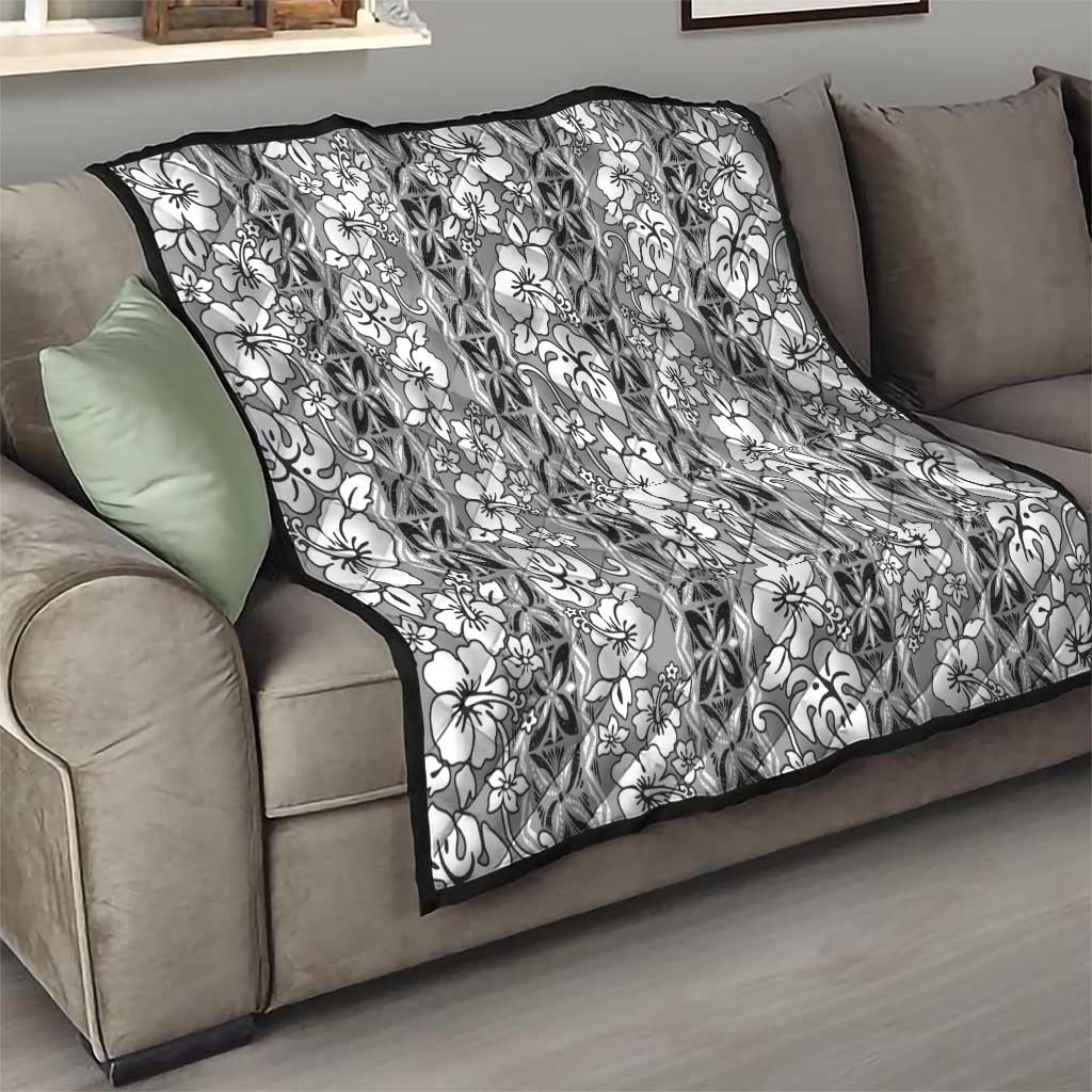 Hawaii Vintage Gray Hibiscus Tapa Pattern Quilt