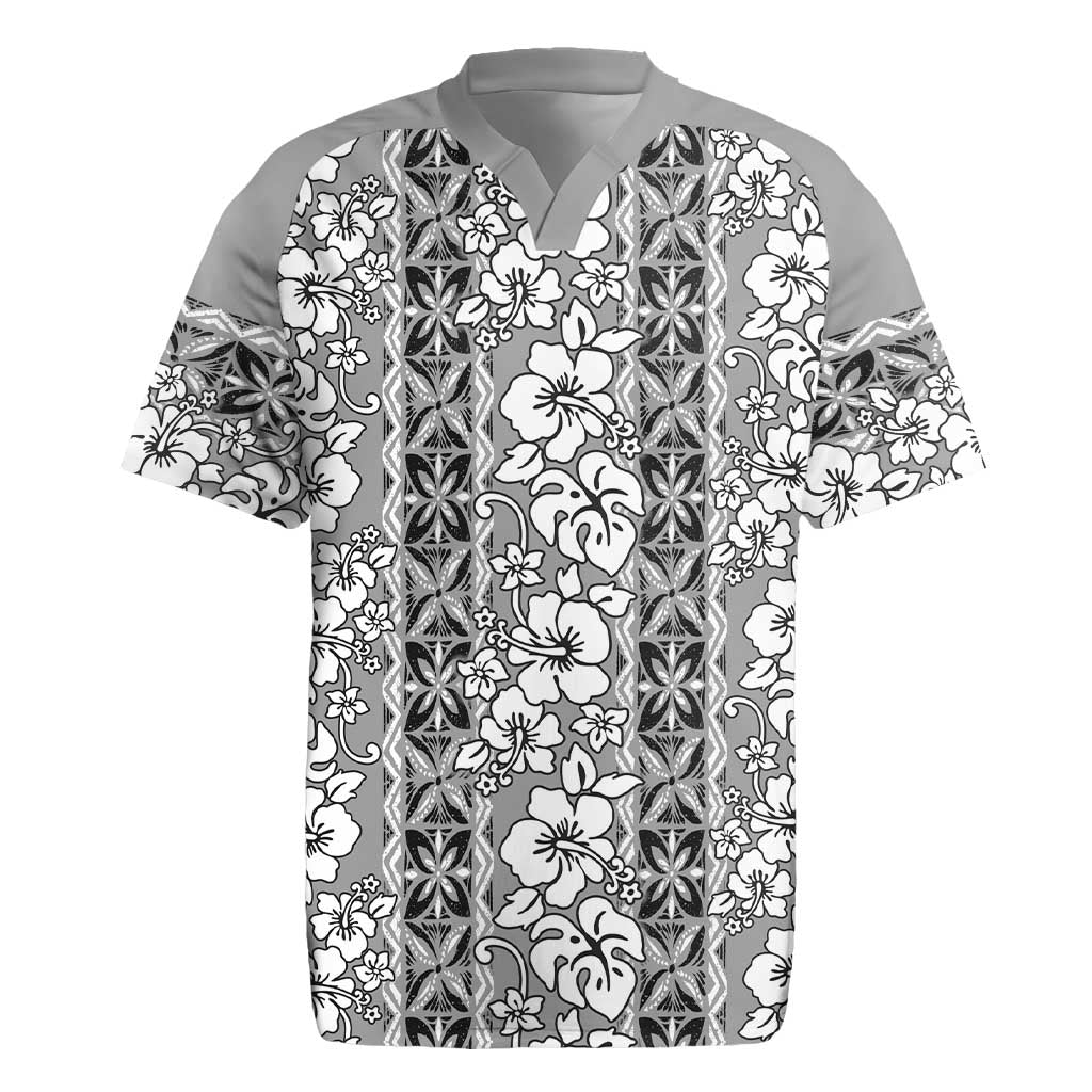 Hawaii Vintage Gray Hibiscus Tapa Pattern Rugby Jersey