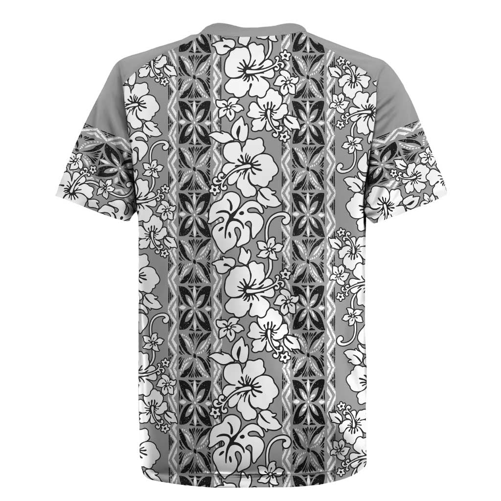 Hawaii Vintage Gray Hibiscus Tapa Pattern Rugby Jersey LT05 - Polynesian Pride