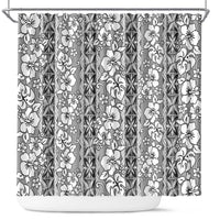 Hawaii Vintage Gray Hibiscus Tapa Pattern Shower Curtain LT05 Gray - Polynesian Pride
