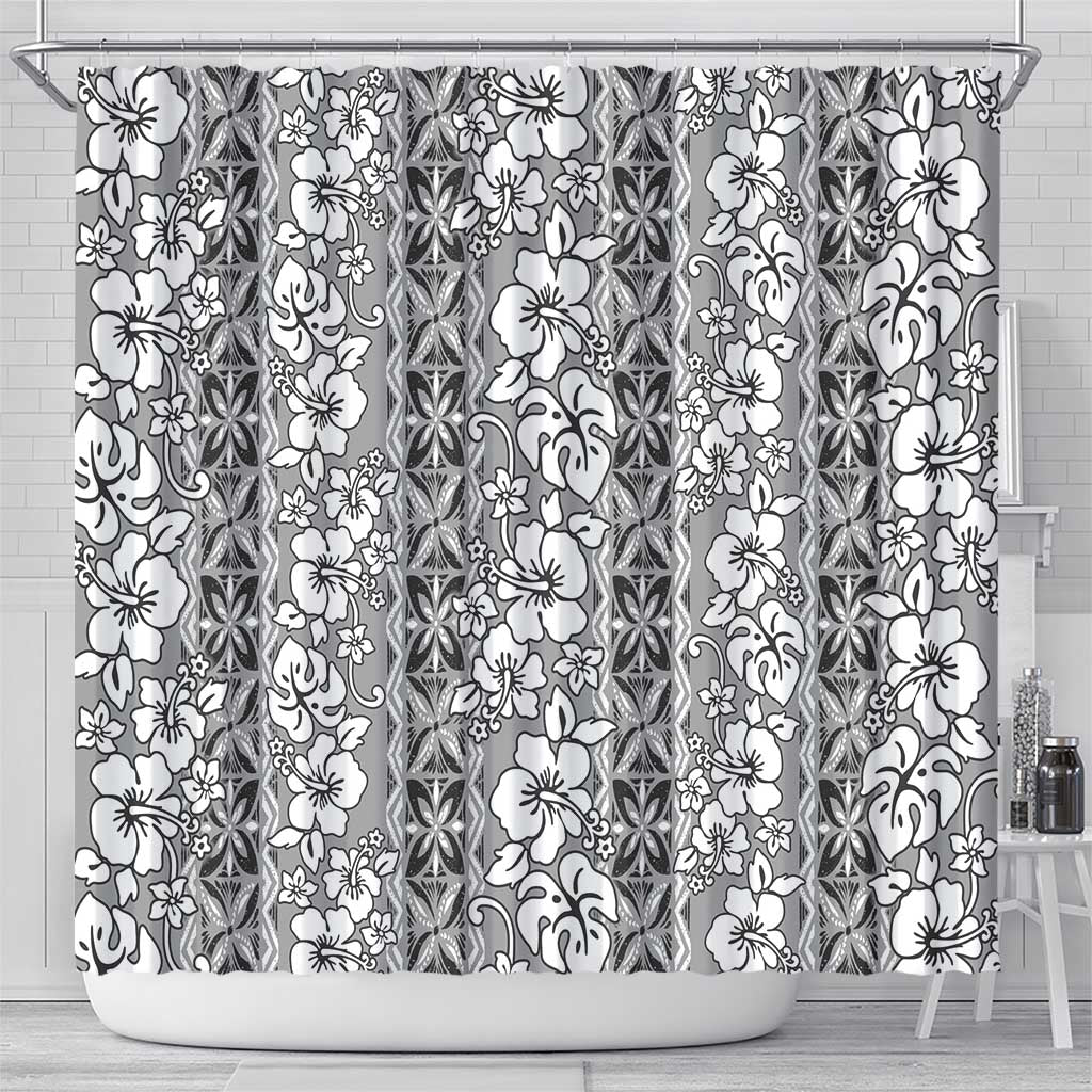 Hawaii Vintage Gray Hibiscus Tapa Pattern Shower Curtain LT05 - Polynesian Pride