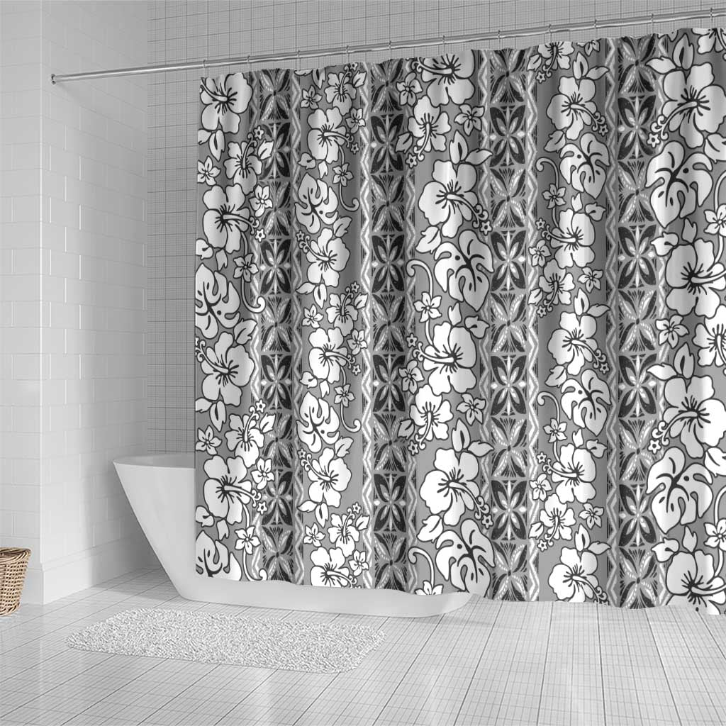 Hawaii Vintage Gray Hibiscus Tapa Pattern Shower Curtain LT05 - Polynesian Pride