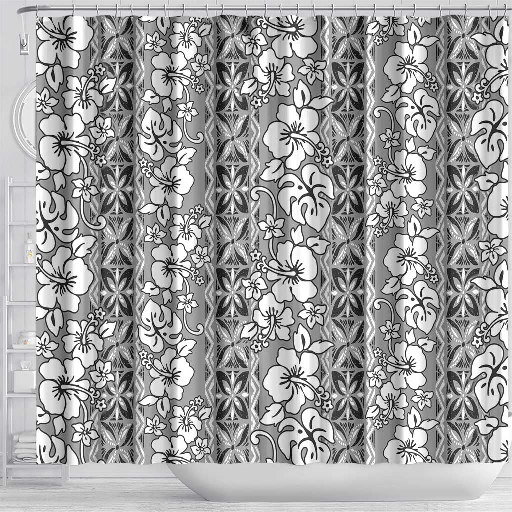Hawaii Vintage Gray Hibiscus Tapa Pattern Shower Curtain LT05 - Polynesian Pride