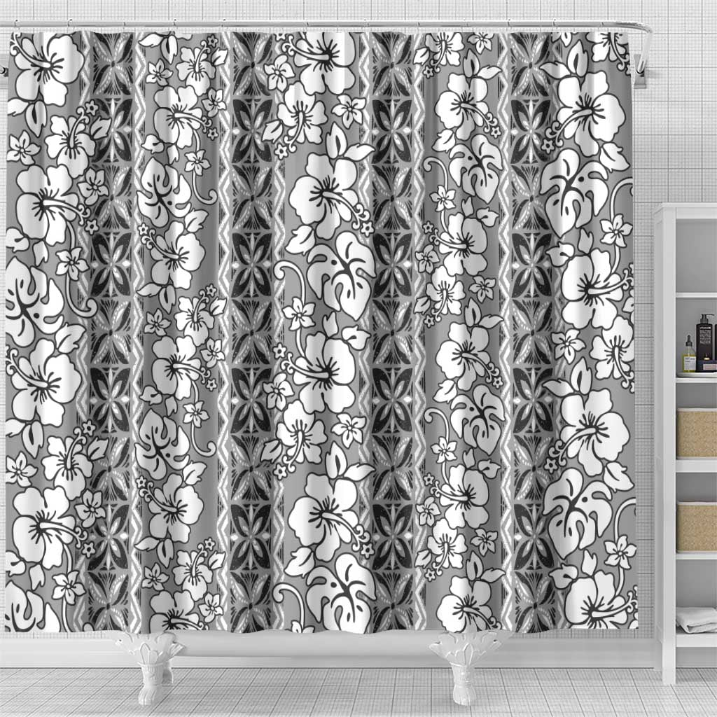 Hawaii Vintage Gray Hibiscus Tapa Pattern Shower Curtain LT05 - Polynesian Pride