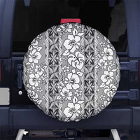 Hawaii Vintage Gray Hibiscus Tapa Pattern Spare Tire Cover