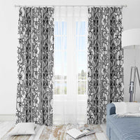 Hawaii Vintage Gray Hibiscus Tapa Pattern Window Curtain