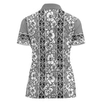 Hawaii Vintage Gray Hibiscus Tapa Pattern Women Polo Shirt