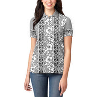 Hawaii Vintage Gray Hibiscus Tapa Pattern Women Polo Shirt
