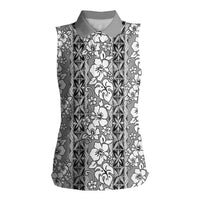 Hawaii Vintage Gray Hibiscus Tapa Pattern Women Sleeveless Polo Shirt LT05 Female Gray - Polynesian Pride
