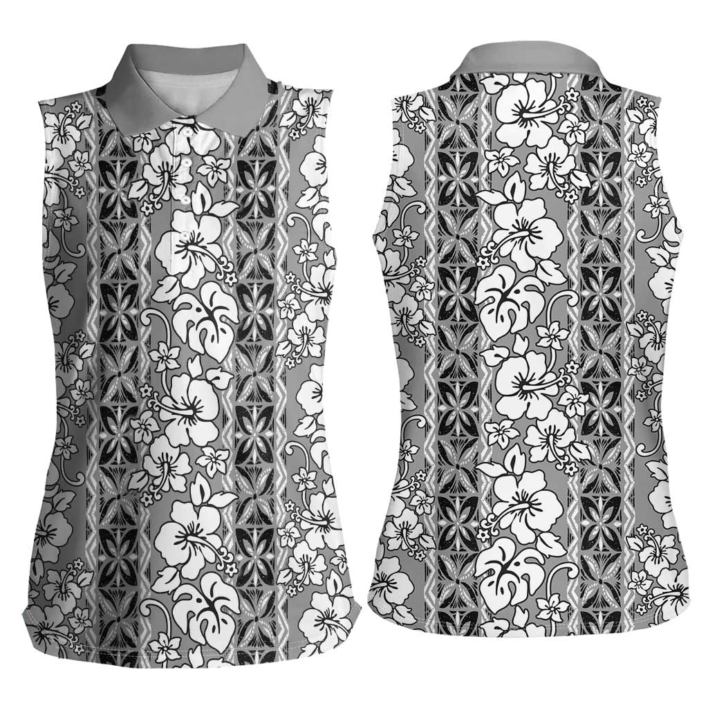 Hawaii Vintage Gray Hibiscus Tapa Pattern Women Sleeveless Polo Shirt LT05 - Polynesian Pride