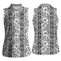 Hawaii Vintage Gray Hibiscus Tapa Pattern Women Sleeveless Polo Shirt LT05 - Polynesian Pride